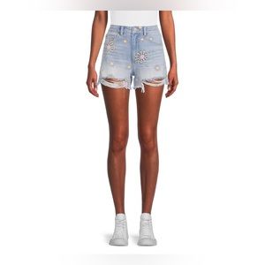NO BOUNDARIES DECONSTRUCTED DENIM MIDI SHORTS